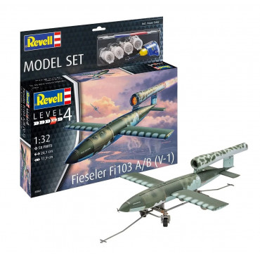 KIT PARA MONTAR REVELL MODEL SET AVIÃO FIESELER FI103 A/B (V-1) 1/32 58 PEÇAS COMPLETO COM TINTAS COLA E PINCEL REV 63861